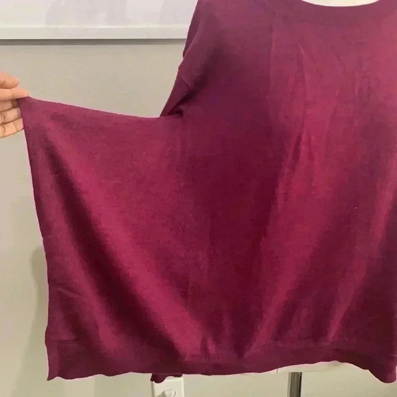 By Anthropologie 100% Merino Wool Asymmetrical Plum Sweater - Picture 4 of 8